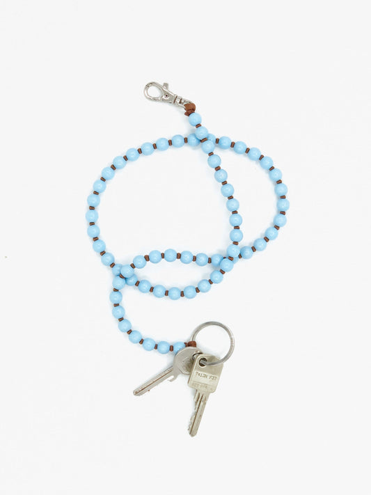 Perlen long, pastelblue-mocca